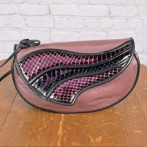 Vintage Leather Half Moon Flap Front BOHO Shoulder Mini Bag